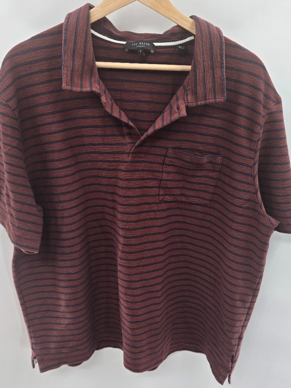 Ted Baker London Burgundy Blue Mens Textured Striped Polo Shirt Size 7/3XL
